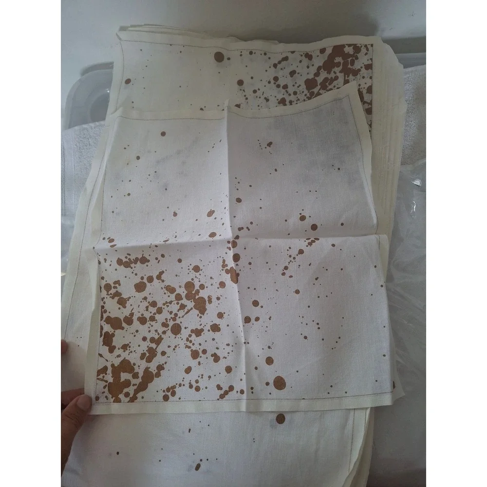Artisan Linen Napkin and Placemat Set Splatter Paint DesignOff-White Bronze46pcs